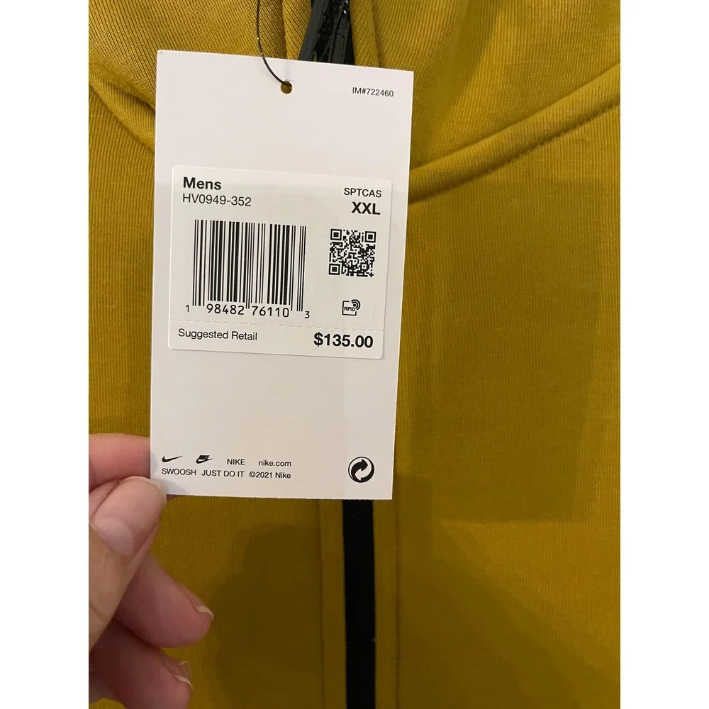 Nike Mens Tech Fleece Full Zip Hoodie Mustard Yellow HV0949-352 XXL NWT